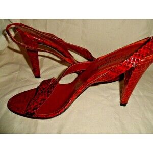 Yves Saint Laurent Paris Red Snakeskin Sandals Italy 7M Strappy 4" Heels